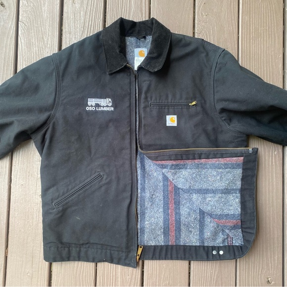 Vintage Carhartt Detroit Jacket Blanket Lined Men’s Size (46 Tall) J01 BLK Black - Picture 2 of 12